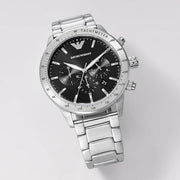 Emporio Armani Mario Chronograph Black Dial Silver Steel Strap Watch For Men - AR11241