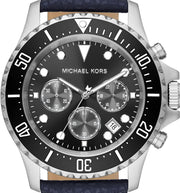Michael Kors Everest Chronograph Black Dial Blue Leather Strap Watch For Men - MK9091