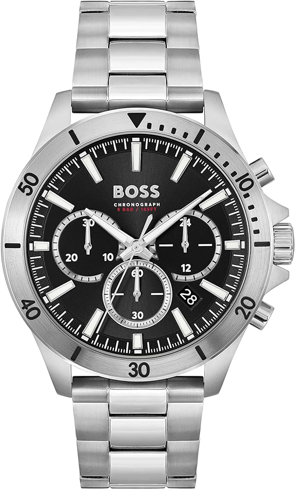 Hugo Boss Troper Chronograph Black Dial Silver Steel Strap Watch For Men - 1514057