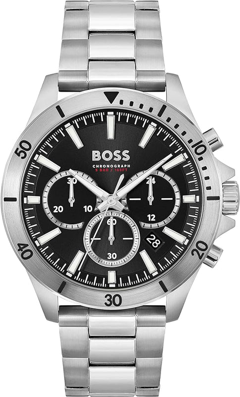 Hugo Boss Troper Chronograph Black Dial Silver Steel Strap Watch For Men - 1514057