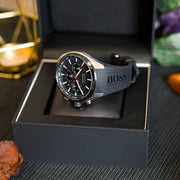 Hugo Boss Distinct Chronograph Black Dial Black Rubber Strap Watch for Men - 1513855
