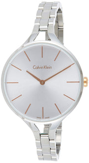 Calvin Klein Graphic Silver Dial Silver Steel Strap Watch for Women - K7E23B46