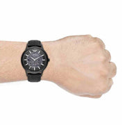 Emporio Armani Meccanico Automatic Skeleton Black Dial Black Leather Strap Watch For Men - AR60042