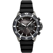 Emporio Armani Diver Chronograph Black Dial Black Silicone Strap Watch For Men - AR11515