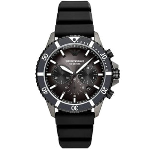 Emporio Armani Diver Chronograph Black Dial Black Silicone Strap Watch For Men - AR11515