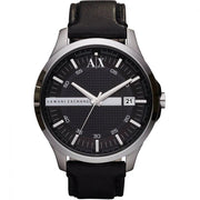 Armani Exchange Hampton Chronograph Black Dial Black Leather Strap Watch For Men - AX2101