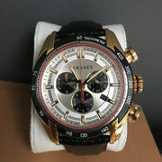 Versace V-Ray Chronograph White Dial Black Leather Strap Watch for Men - VDB040014