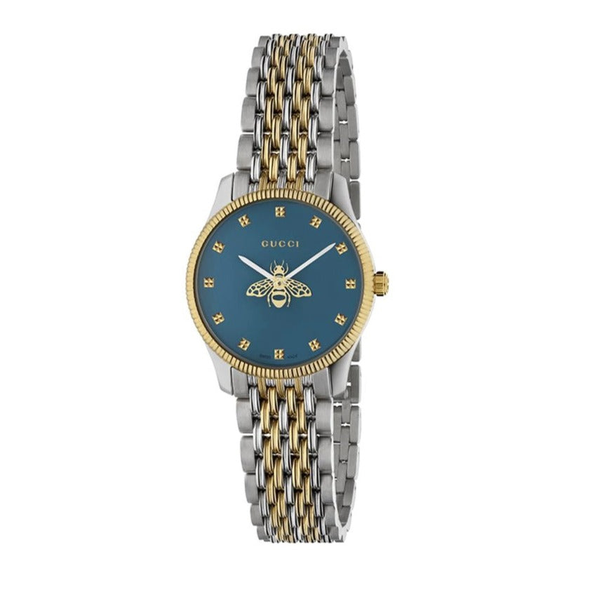 Gucci G Timeless Quartz Blue Dial Two Tone Steel Strap Watch For Women