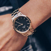 Daniel Wellington Iconic Link Black Dial Rose Gold Steel Strap Watch for Women - DW00100210