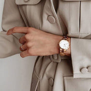 Daniel Wellington Iconic Link White Dial Rose Gold Steel Strap Watch For Women - DW00100211