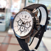 Maserati Successo 44mm White Dial Black Silicone Strap Watch For Men - R8871621010