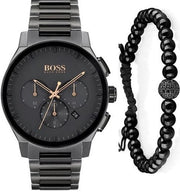 Hugo Boss Peak Chronograph Black Dial Black Steel Strap Watch for Men - 1513814