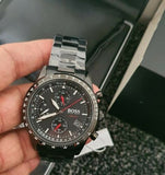 Hugo Boss Aero Chronograph Black Dial Black Steel Strap Watch for Men - 1513771