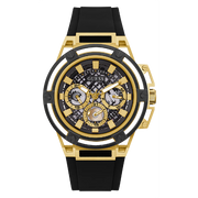Guess Matrix Multifunction Gold Dial Black Rubber Strap Watch For Men - GW0423G2