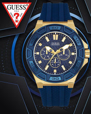 Guess Force Blue & Rose Gold Dial Blue Silicone Strap Watch For Men - W0674G2
