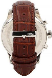 Hugo Boss Jet Chronograph Silver Dial Brown Leather Strap Watch for Men - 1513280