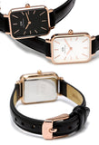Daniel Wellington Quadro White Dial Black Leather Strap Watch For Women - DW00100434
