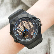Maserati Potenza Automatic Black Dial Black Leather Strap Watch For Men - R8821108009