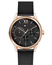 Tommy Hilfiger Damon Quartz Black Dial Black Leather Strap Watch for Men - 1791419