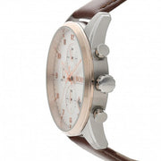 Hugo Boss Skymaster Chronograph White Dial Brown Leather Strap Watch for Men - 1513786