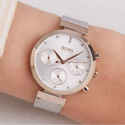 Hugo Boss Flawless Chronograph Silver Dial Silver Mesh Bracelet Watch for Women -1502551