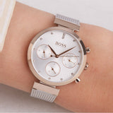 Hugo Boss Flawless Chronograph Silver Dial Silver Mesh Bracelet Watch for Women -1502551