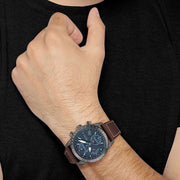 Hugo Boss Pilot Edition Chronograph Blue Dial Brown Leather Strap Watch for Men - 1513852