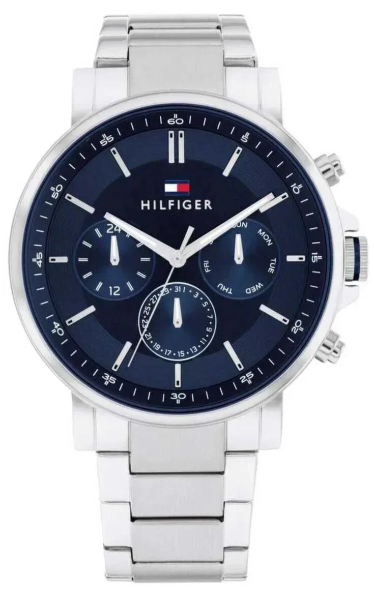 Tommy Hilfiger Tyson Chronograph Blue Dial Silver Steel Strap Watch For Men - 1710588
