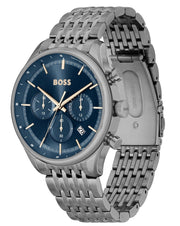 Hugo Boss Gregor Chronograph Blue Dial Grey Steel Strap Watch For Men - 1514083