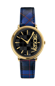 Versace V-Circle Black Dial Blue Leather Strap Watch for Women - VE8100218