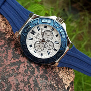 Guess Force White Dial Blue Rubber Strap Watch For Men - W0674G4