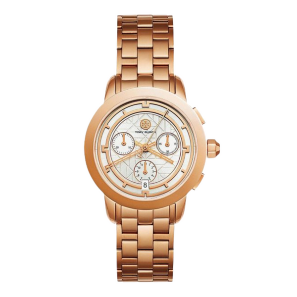 Tory Burch Classic Chronograph White Dial Rose Gold Steel Strap Watch for Women - TBW1033