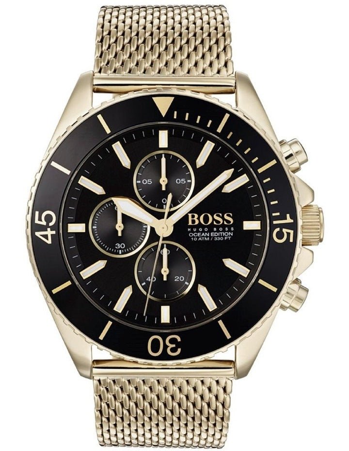 Hugo Boss Ocean Edition Chronograph Black Dial Gold Mesh Bracelet Watch for Men - 1513703