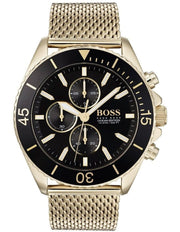 Hugo Boss Ocean Edition Chronograph Black Dial Gold Mesh Bracelet Watch for Men - 1513703