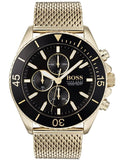 Hugo Boss Ocean Edition Chronograph Black Dial Gold Mesh Bracelet Watch for Men - 1513703