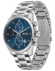 Hugo Boss Skymaster Chronograph Blue Dial Silver Steel Strap Watch for Men - 1513784