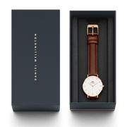 Daniel Wellington Classic Petite White Dial Brown Leather Strap Watch For Women - DW00100239