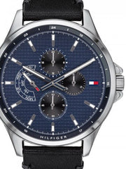 Tommy Hilfiger Shawn Multifunction Quartz Blue Dial Black Leather Strap Watch for Men - 1791616