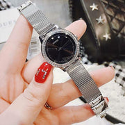 Guess Chelsea Crystals Black Dial Silver Mesh Bracelet Watch For Women  - W0647L5