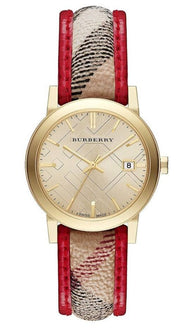 Burberry The City Champagne Dial Leather Strap Watch for Women - BU9139