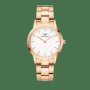 Daniel Wellington Iconic Link White Dial Rose Gold Steel Strap Watch For Women - DW00100211