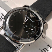 Emporio Armani Aviator Quartz Black Dial Black Leather Strap Watch For Men - AR11336
