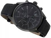 Hugo Boss Grand Prix Chronograph Black Dial Black Leather Strap Watch for Men - 1513474