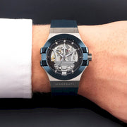 Maserati Potenza Skeleton Dial Quartz Blue Silicon Watch For Men - R8821108028