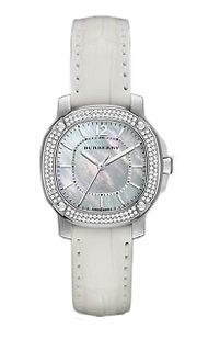 Burberry The Britain Diamonds Mother of Pearl Dial White Leather Strap Watch for Women - BBY1800