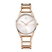 Calvin Klein Stately White Dial Rose Gold Steel Strap Watch for Women - K3G23626