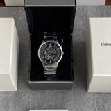 Emporio Armani Meccanico Automatic Black Dial Silver Steel Strap Watch For Men - AR60055