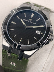Maurice Lacroix Aikon Quartz Black Dial Green Crocodile Leather Strap Watch for Men - AI1008-PVB21-330-1