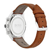 Hugo Boss Grand Prix Chronograph White Dial Brown Leather Strap Watch for Men - 1513475