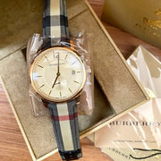 Burberry The Classic Round Gold Dial Brown Leather Strap Unisex Watch  - BU10001